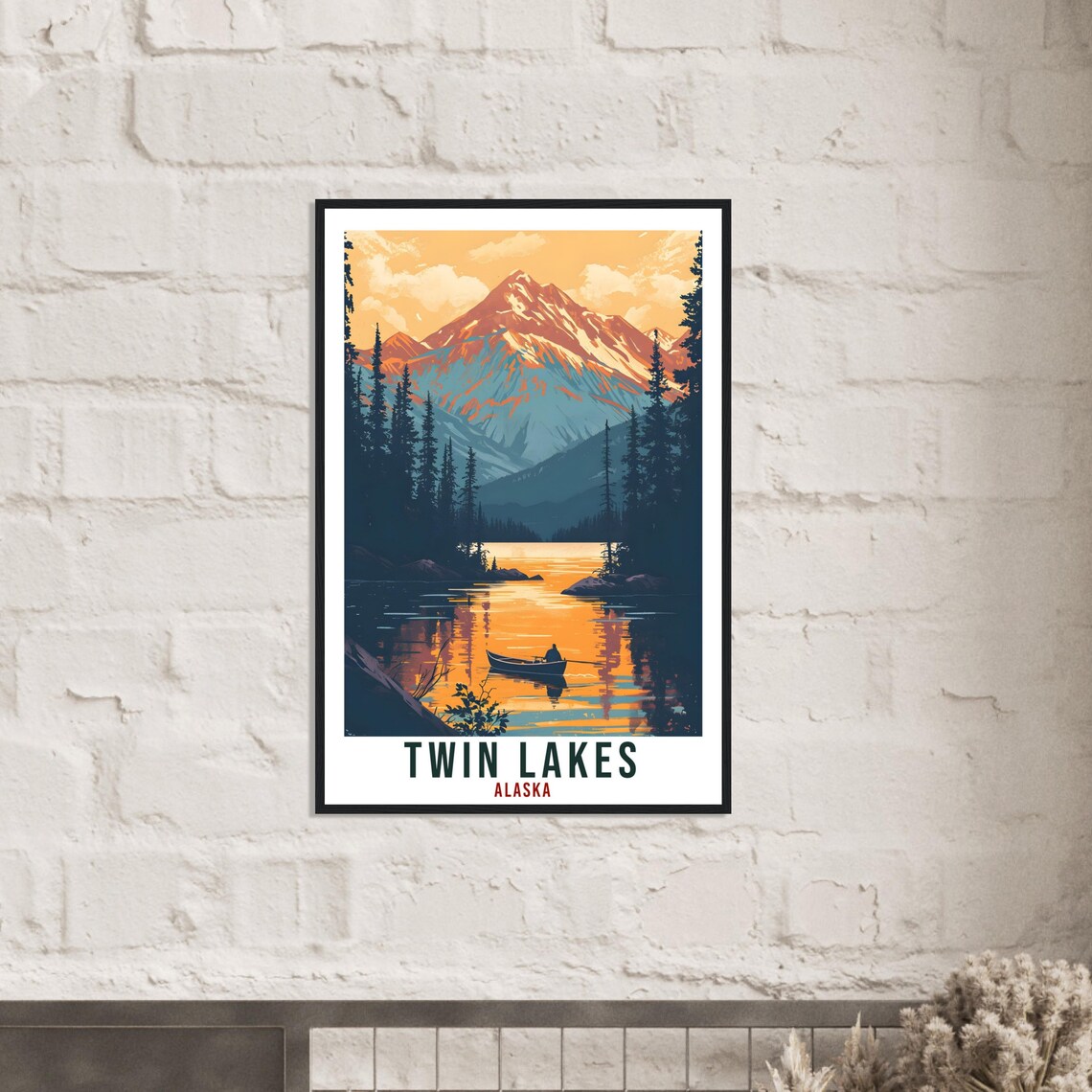 Twin Lakes Alaska Travel Poster Canoe Sunset Mountain Lake Scene - Image 3