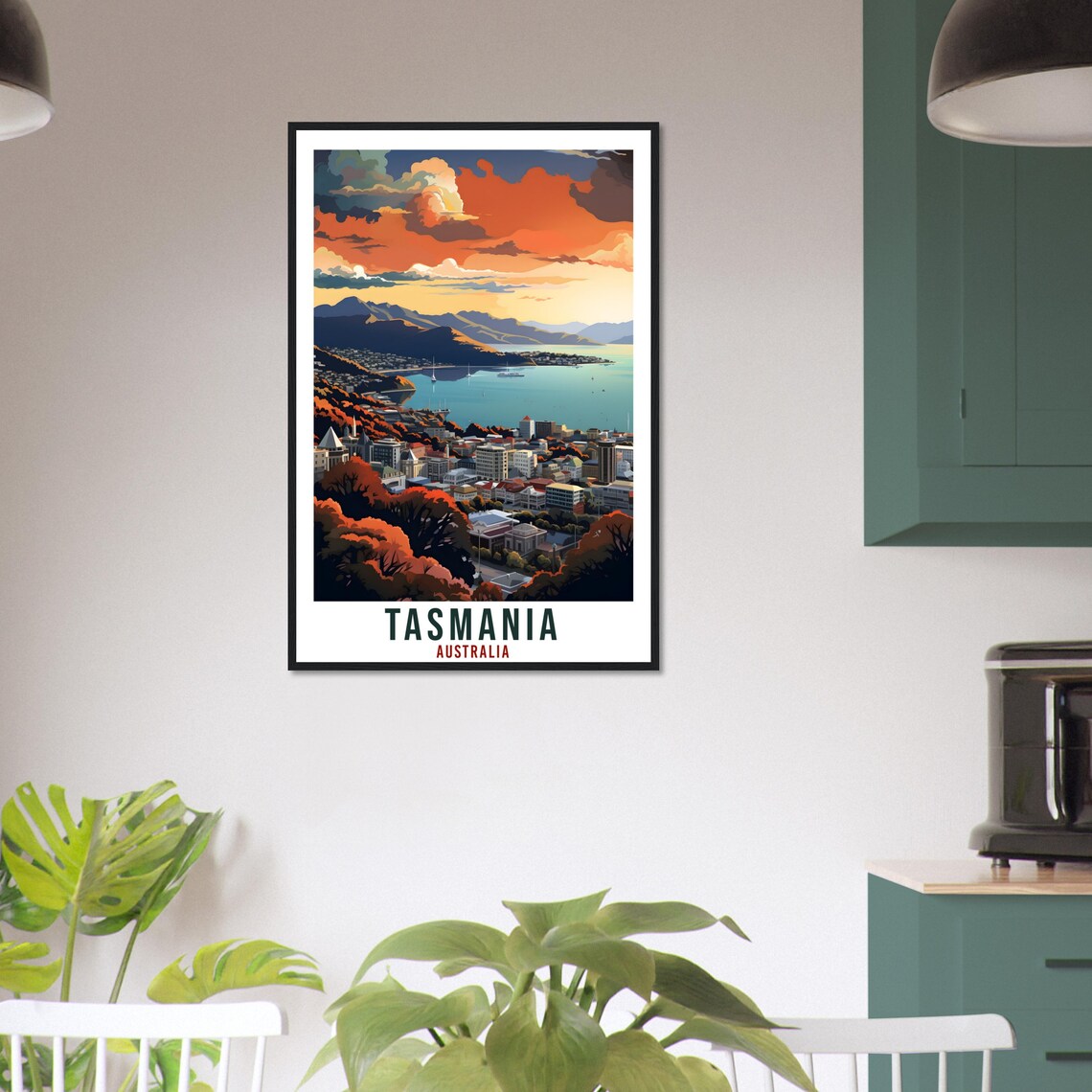 Tasmania Australia Sunset Bay City Mountains Vintage Travel Poster - Image 3