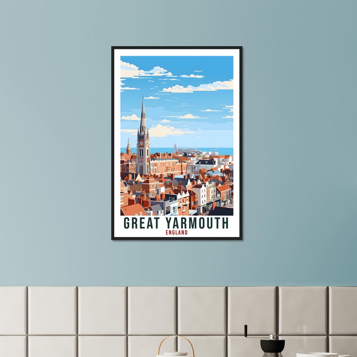 Great Yarmouth England Rooftops Church Spire Seaside Travel Poster - Image 2