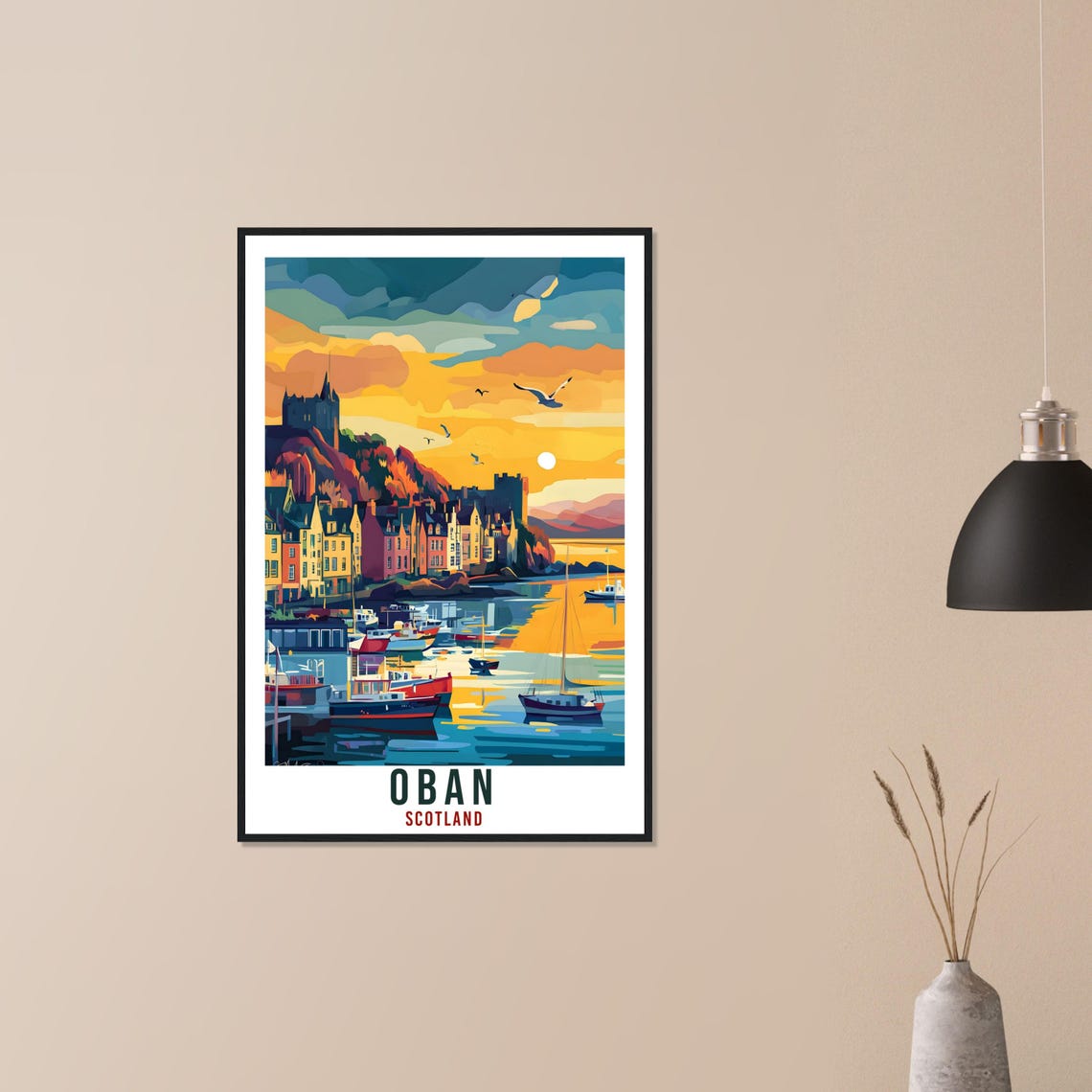 Oban Scotland Vintage Harbor Sunset Retro Travel Sunny Poster - Image 3