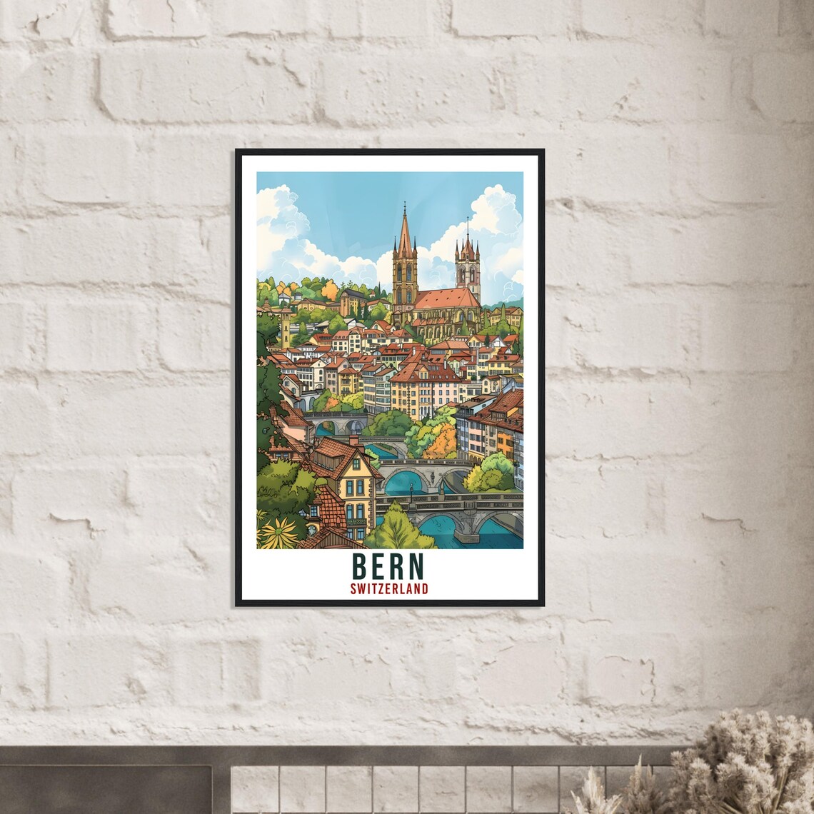 Bern Switzerland Old Town Bridges Cathedral River Travel Poster - Image 3