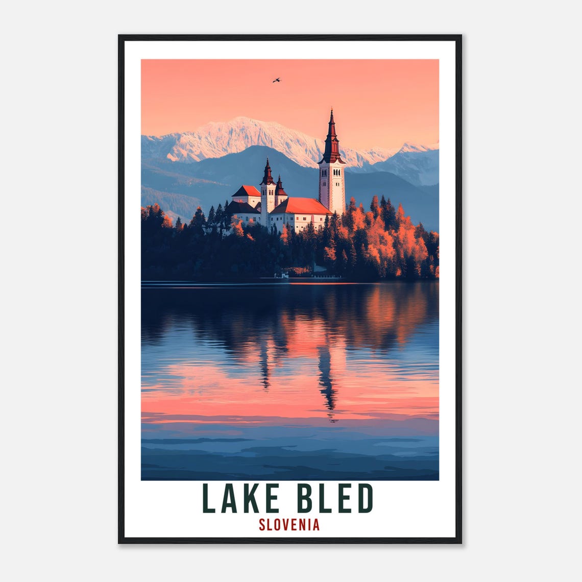 Lake Bled Slovenia Island Church Sunset Reflection Travel Poster - Image 4