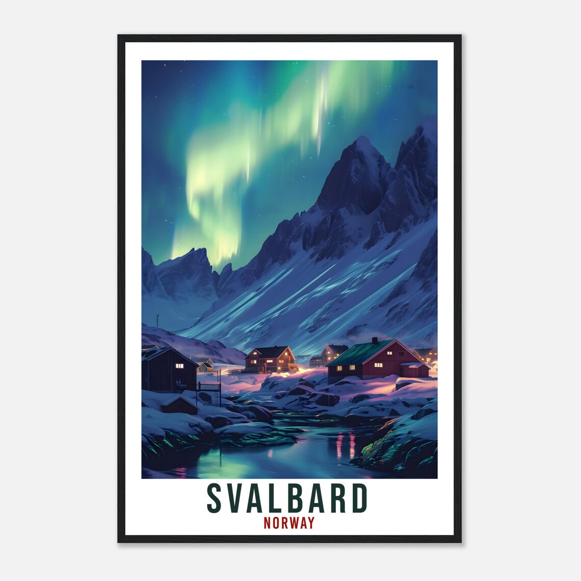 Svalbard Travel Poster, Norway Northern Lights Landscape - Image 4
