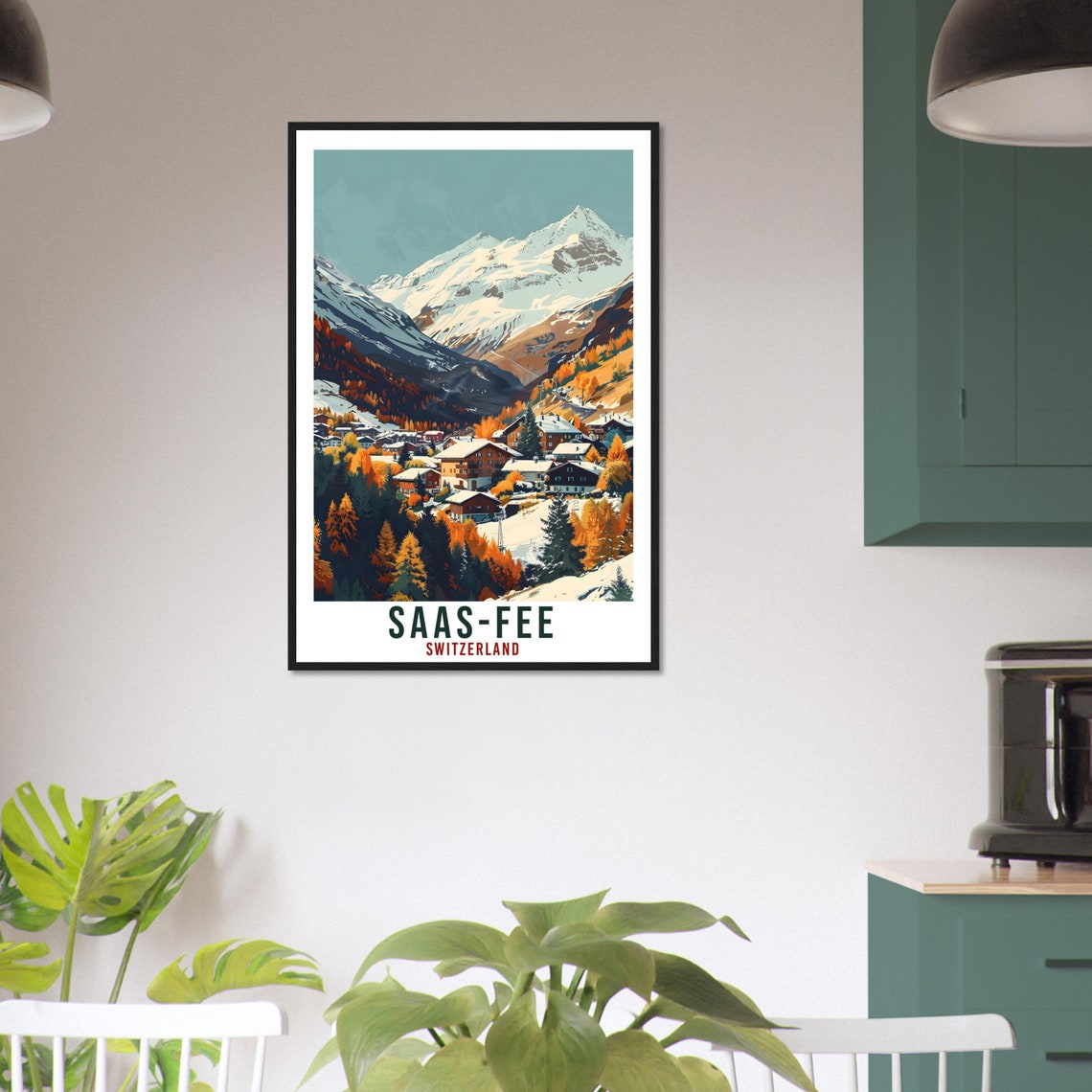 Saas-Fee Switzerland Alpine Village Snowy Peaks Travel Poster - Image 3