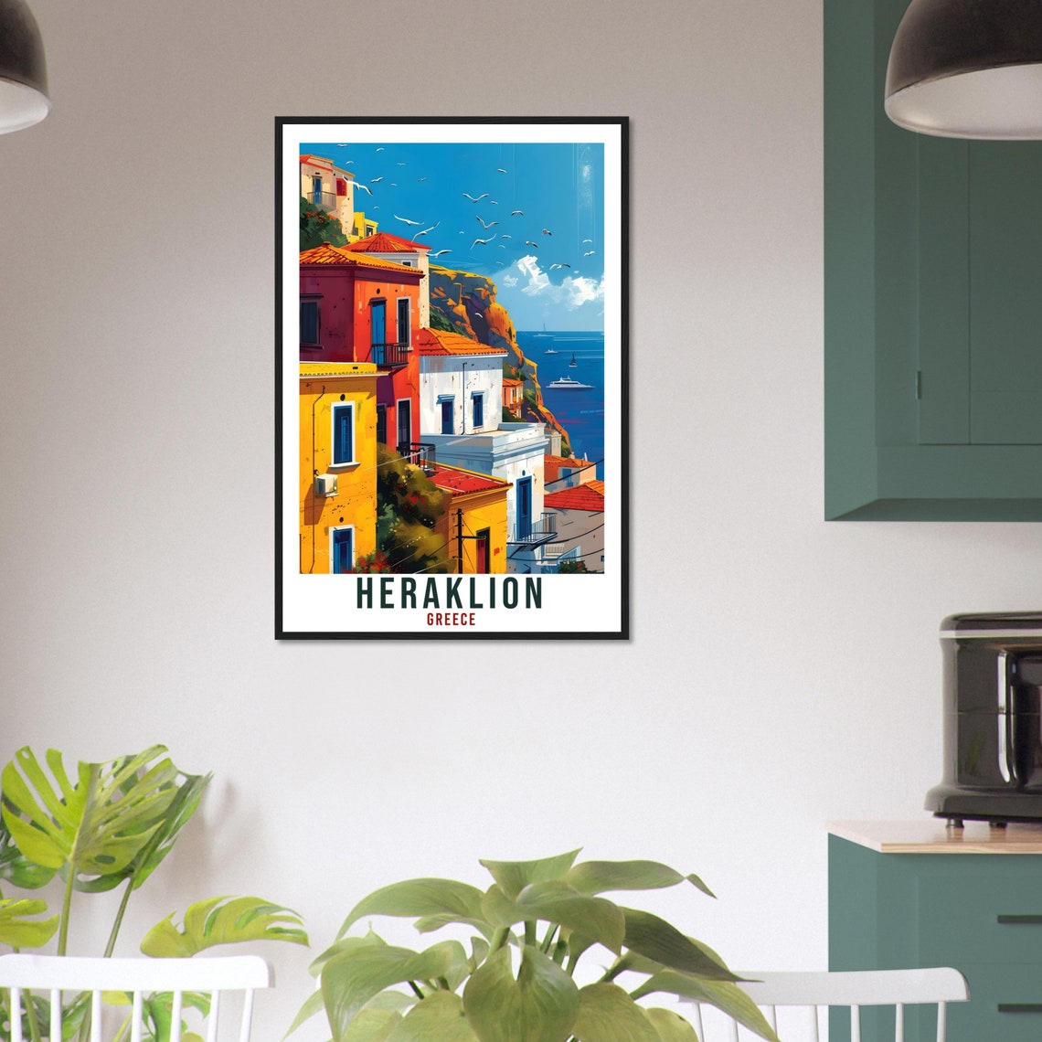 Heraklion Greece Colorful Harbor Houses Seagulls Travel Poster - Image 4