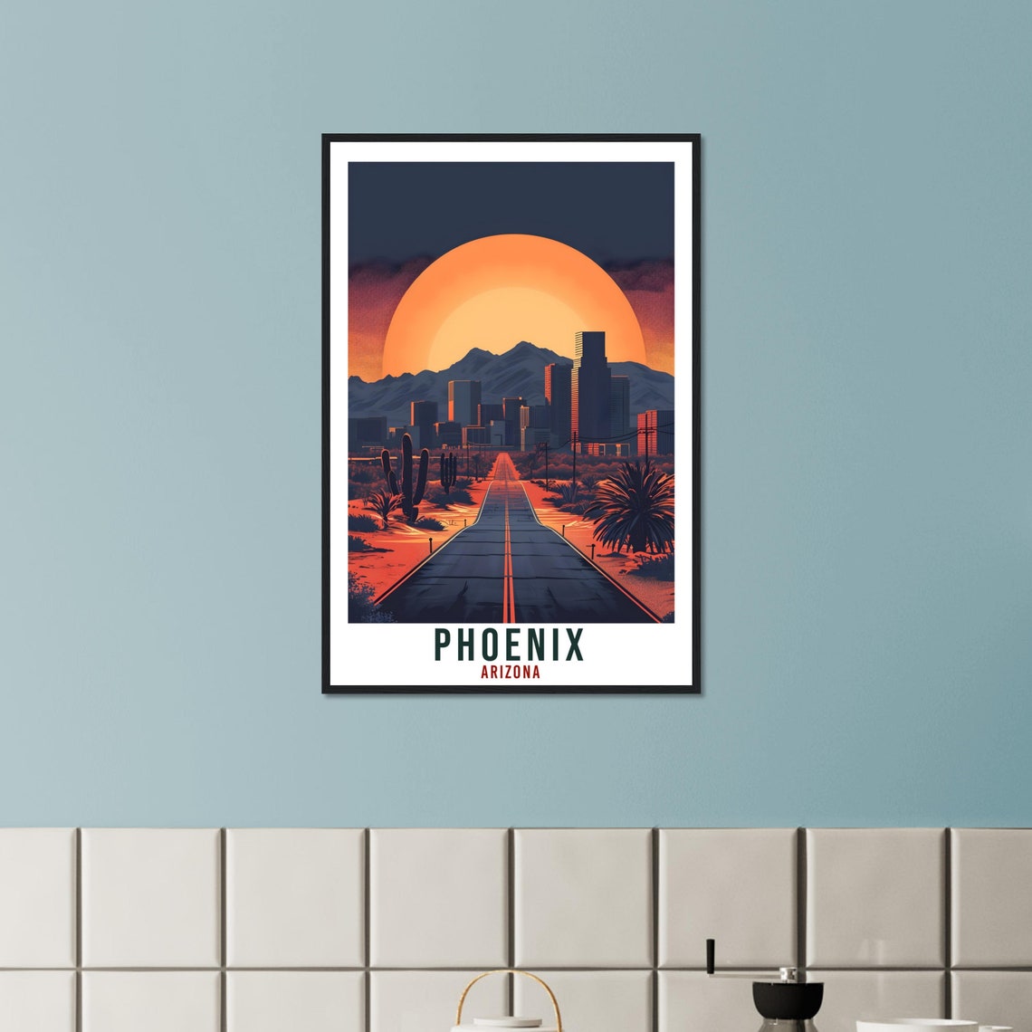 Phoenix Arizona Desert Road Cactus Skyline Sunset Scenic Art Poster - Image 4