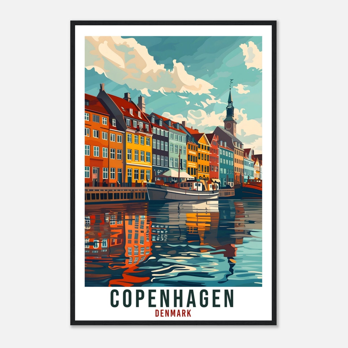 Copenhagen Denmark Nyhavn Harbor Waterfront Illustration Travel Poster - Image 4