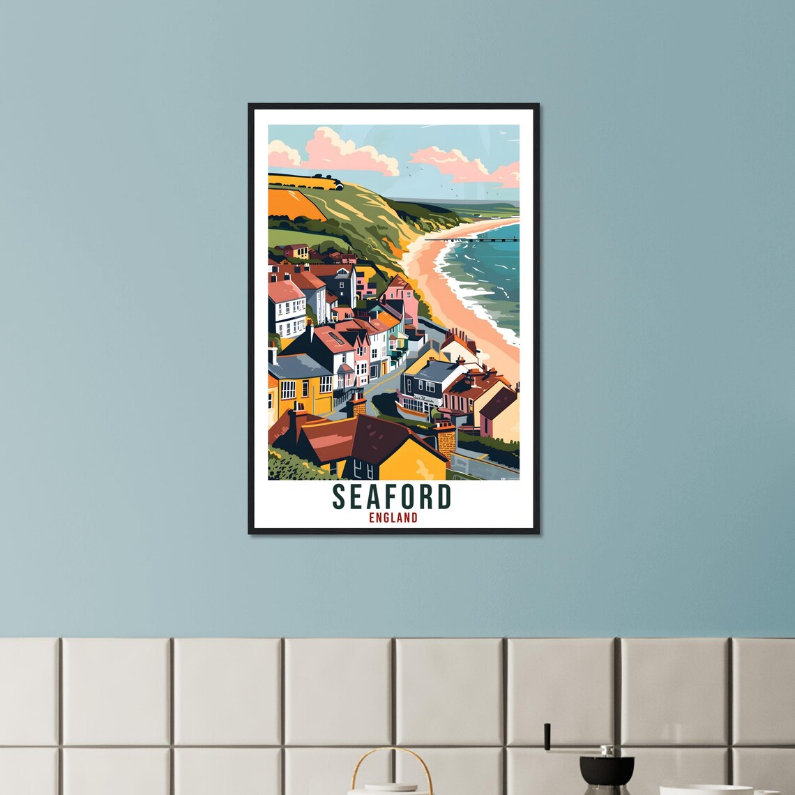 Seaford England Cliff Beach Town Seaside Vintage Travel Poster - Image 2