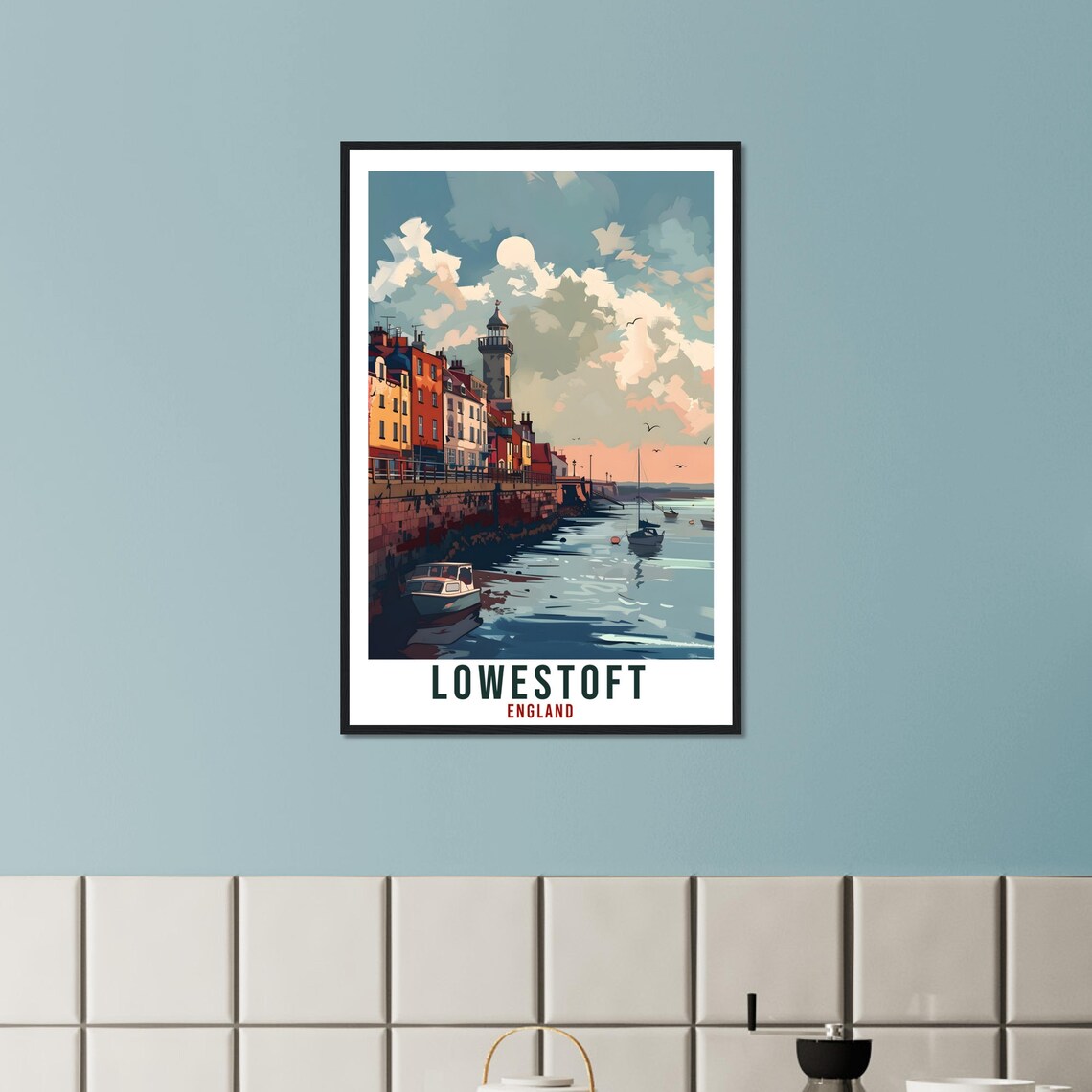 Lowestoft England Harbour Boats Lighthouse Retro Travel Poster - Image 2