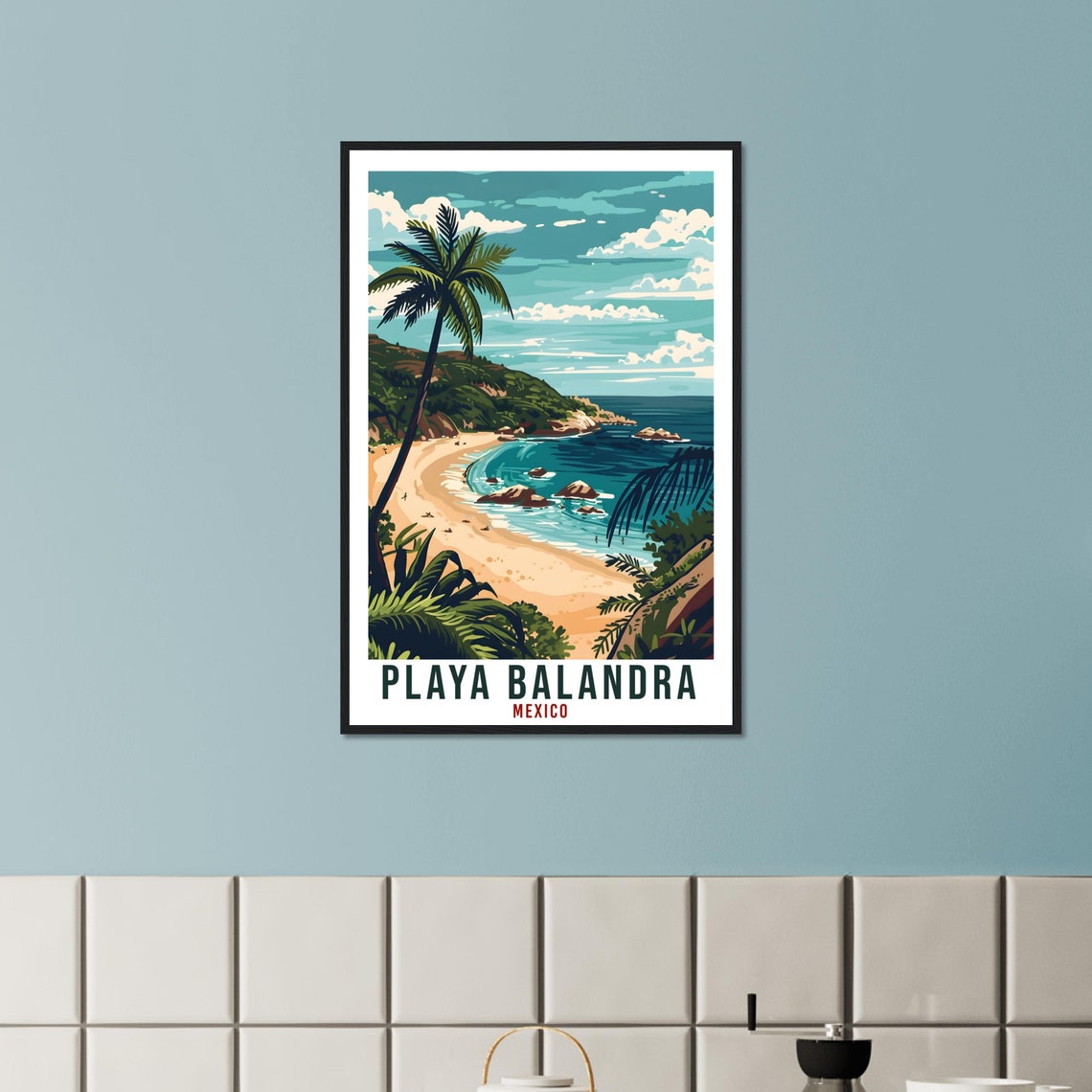Playa Balandra Mexico Hidden Beach Cove Palm Trees Rocky Point View Poster - Image 2