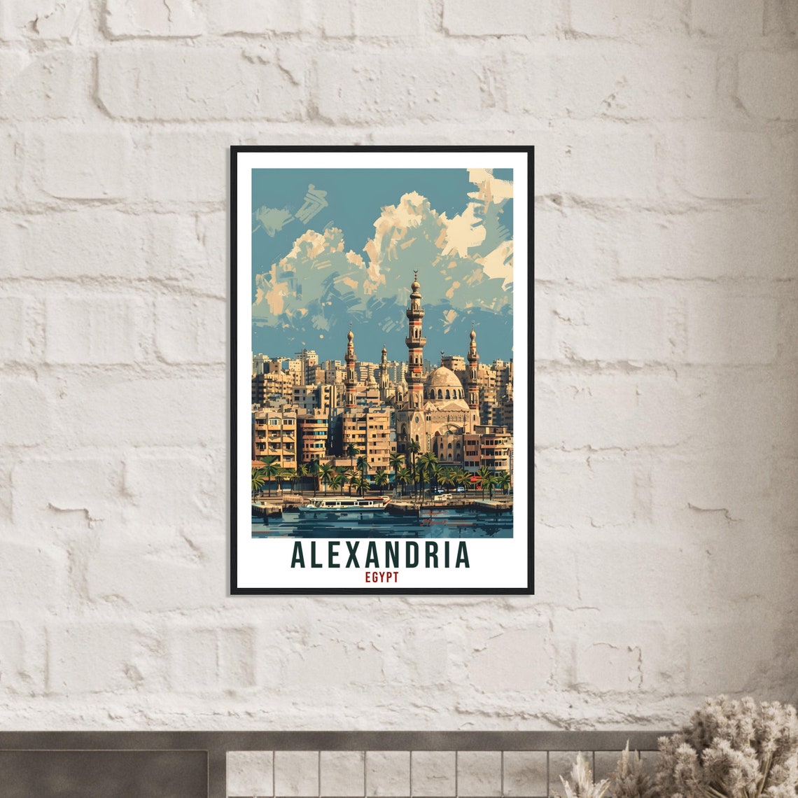 Alexandria Egypt Waterfront Mosque Skyline Vintage Style Poster - Image 4