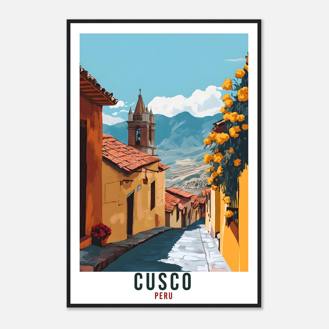 Cusco Peru Historic Old Town Street Flower Balcony Travel Poster - Image 4