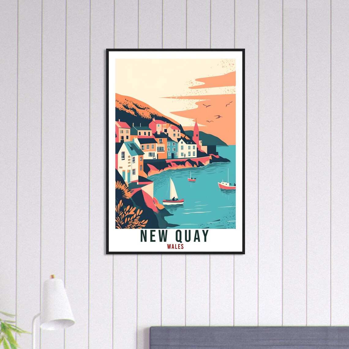 New Quay Wales Harbour Boats Colourful Cottages Travel Poster - Image 3