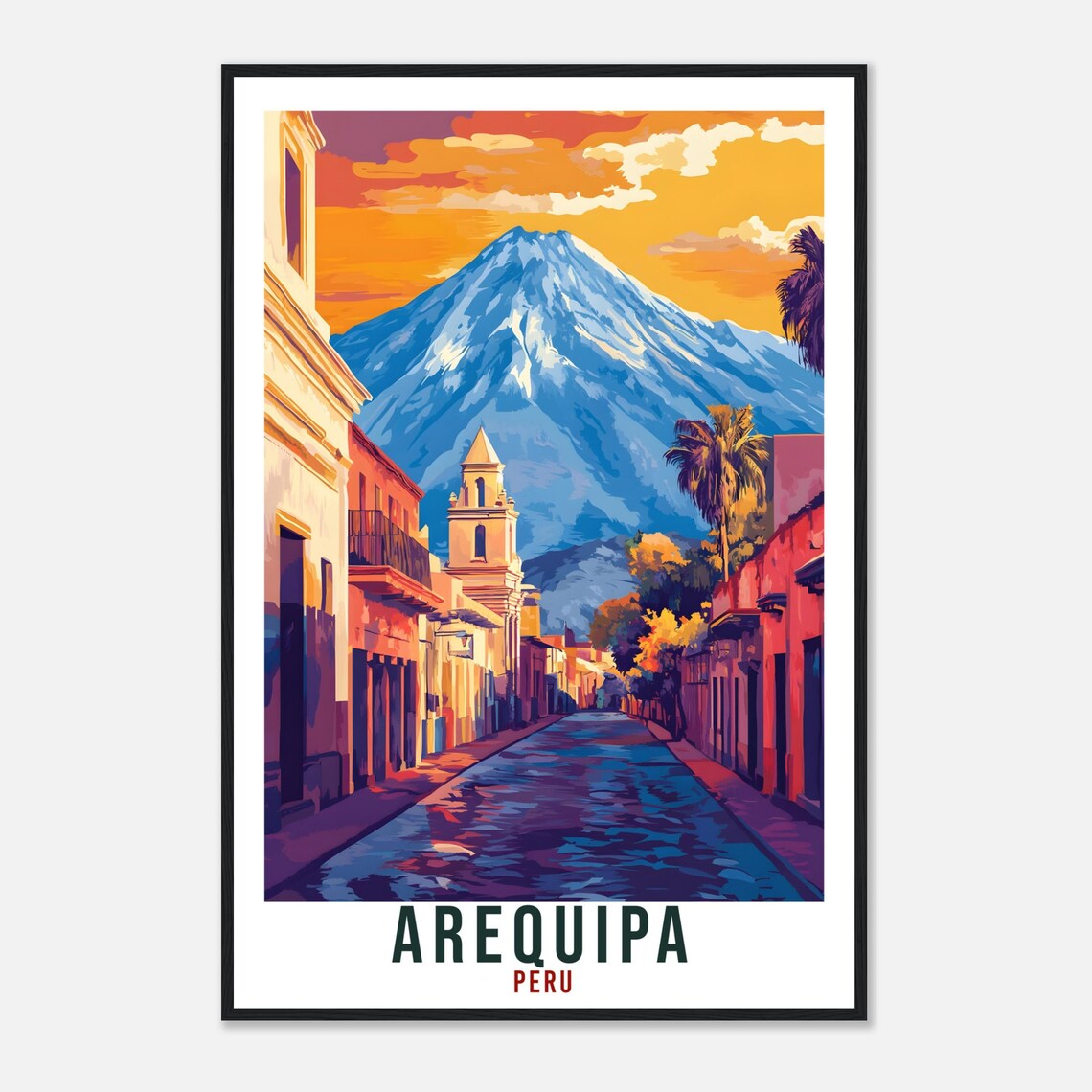 Arequipa Peru Colonial Street Misti Volcano Illustration Poster - Image 4