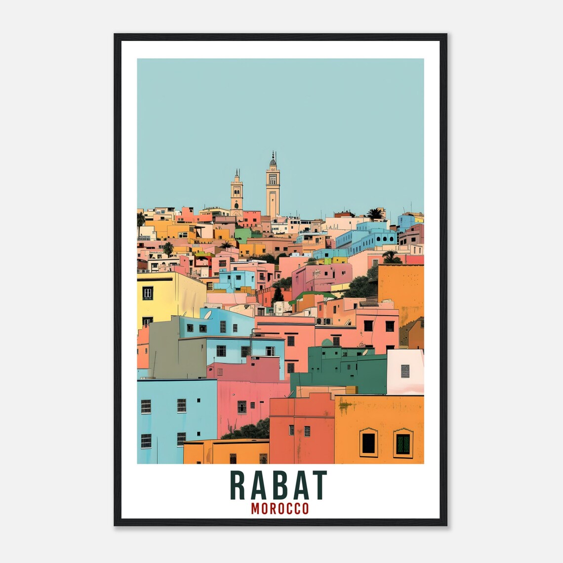 Rabat Morocco Colorful City Houses Twin Towers Old Town Travel Poster - Image 4