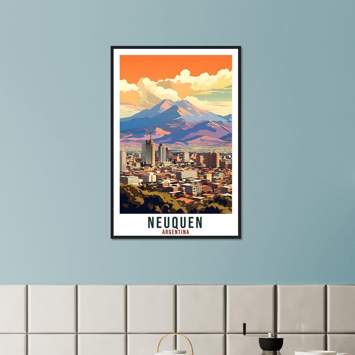 Neuquen Argentina Andes Mountains City Skyline Sunset Travel Poster - Image 4