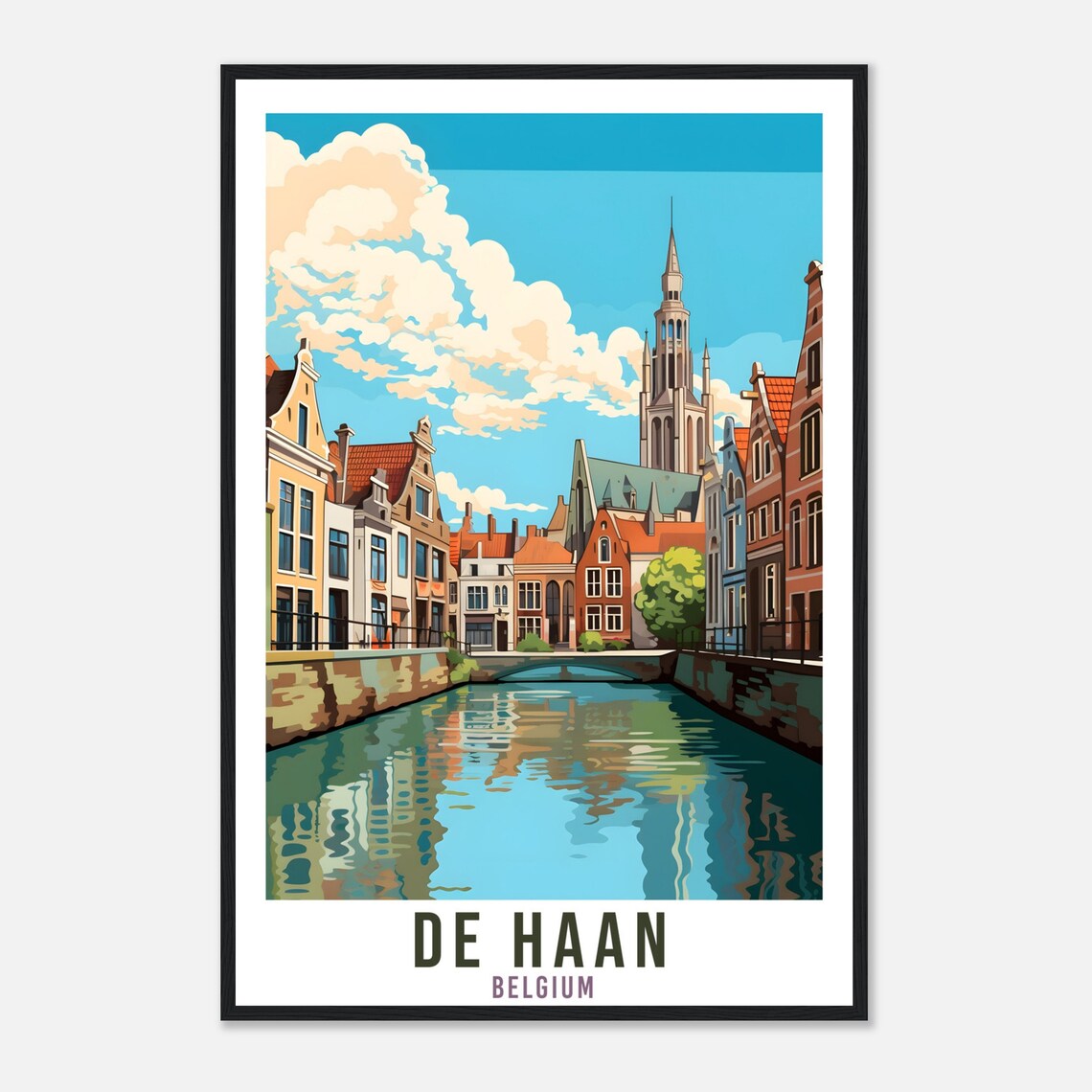De Haan Belgium Canal Gabled Houses Church Vintage Travel Poster - Image 4
