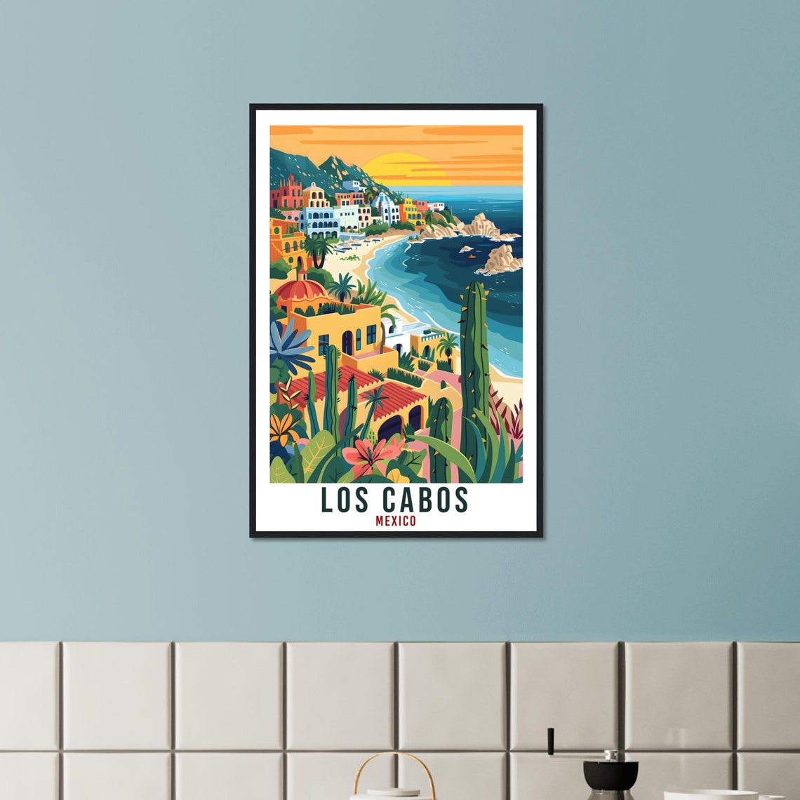 Los Cabos Mexico Baja Coastal Town Colorful Streets Sunset Cactus Poster - Image 2