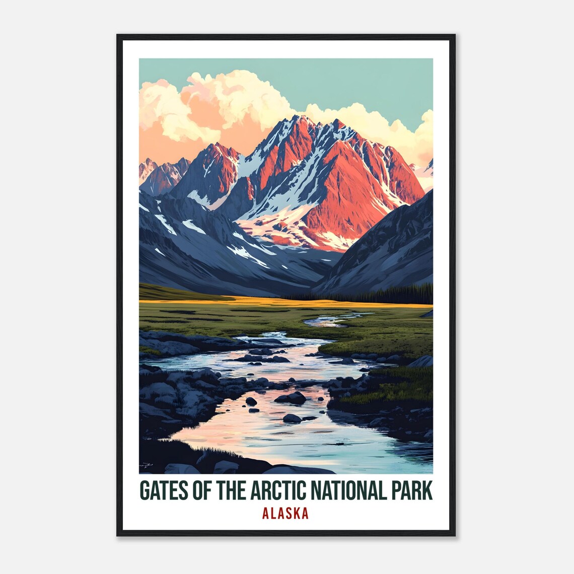 Gates Of The Arctic National Park Alaska Peaks River Pink Poster - Image 4