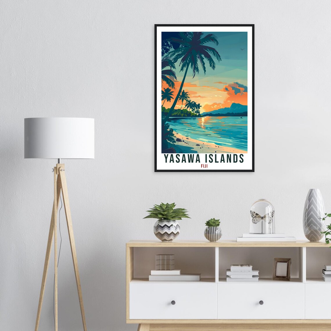 Yasawa Islands Fiji Sunset Beach Vintage Travel Illustration Poster - Image 2