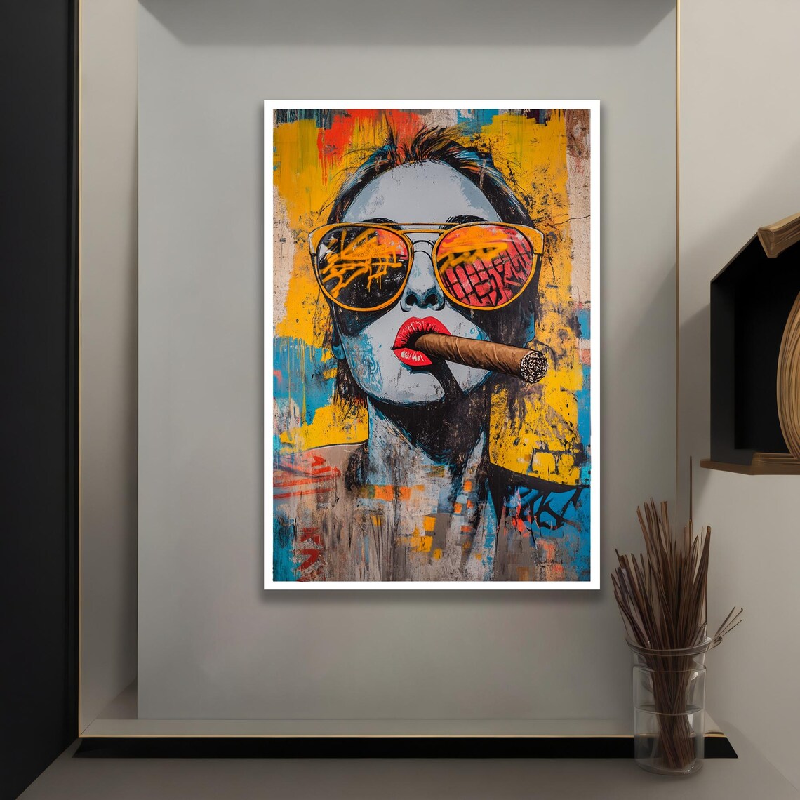 Pop Art Woman With Sunglasses Smoking Cigar Bold Street Style Wall Art