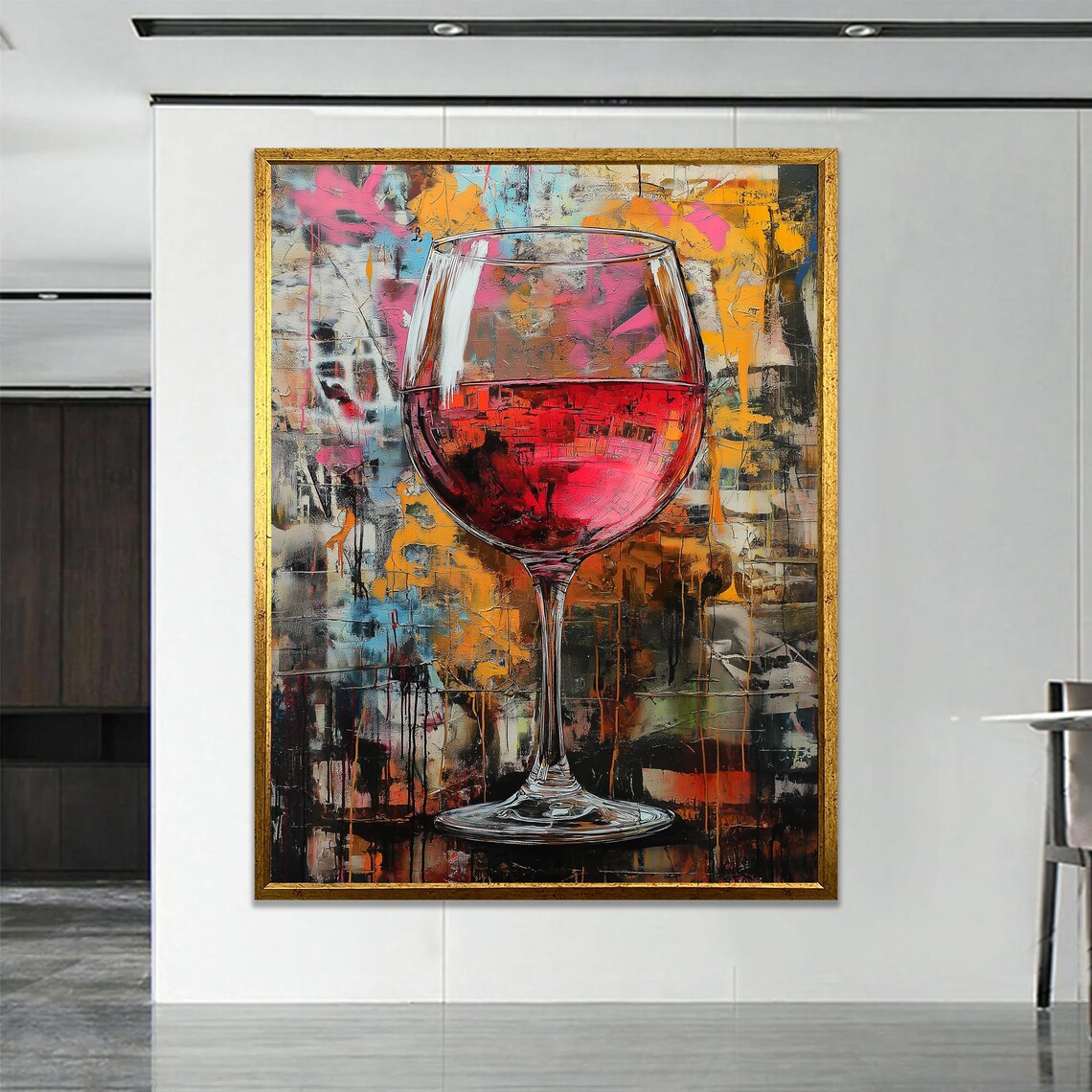 Arge Wine Glass Wall Art Colorful Abstract Background Modern Home Decor