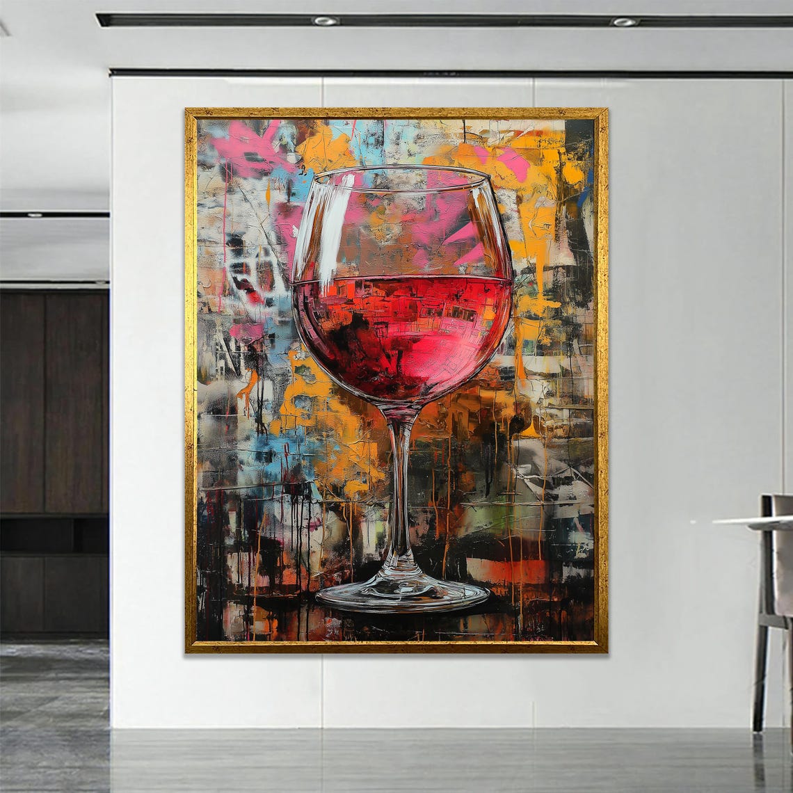 Red Wine Glass Graffiti Abstract Splash Modern Kitchen Art Poster