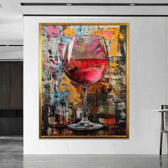 Arge Wine Glass Wall Art Colorful Abstract Background Modern Home Decor
