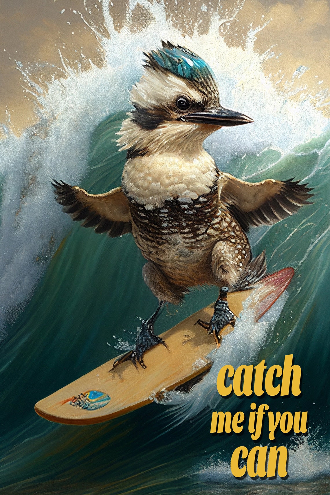Surfing Kookaburra Ocean Wave Funny Bird Customizable Poster - Image 2