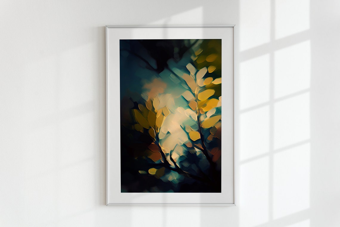 Abstract Orange Autumn Leaves Night Garden Botanical Art Poster - Image 3