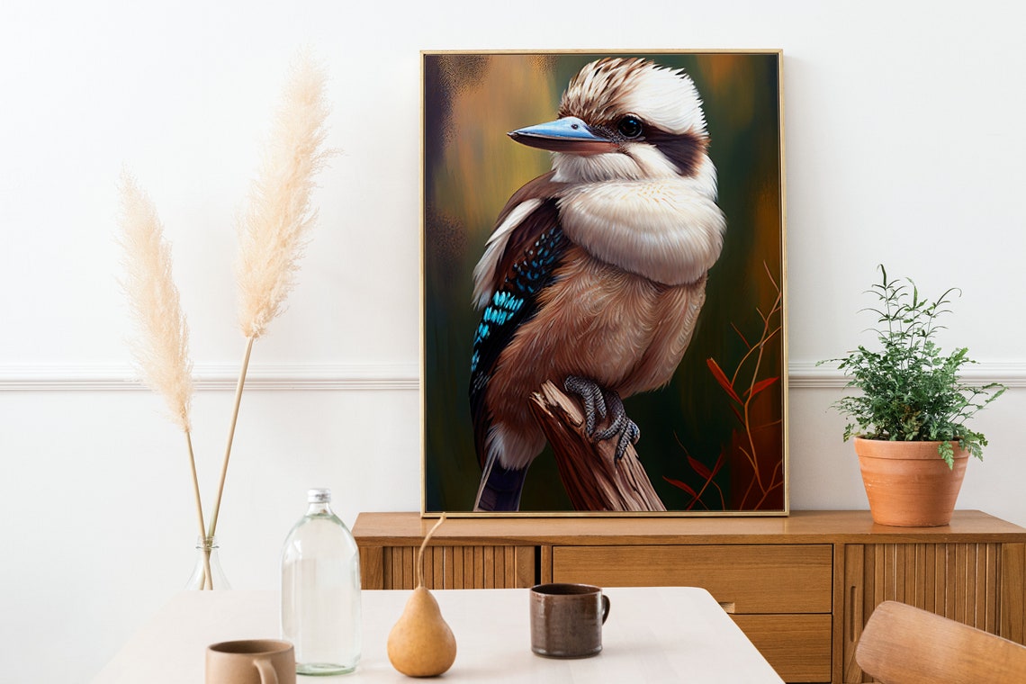 Kookaburra Perched on Branch Realistic Australian Bird Poster