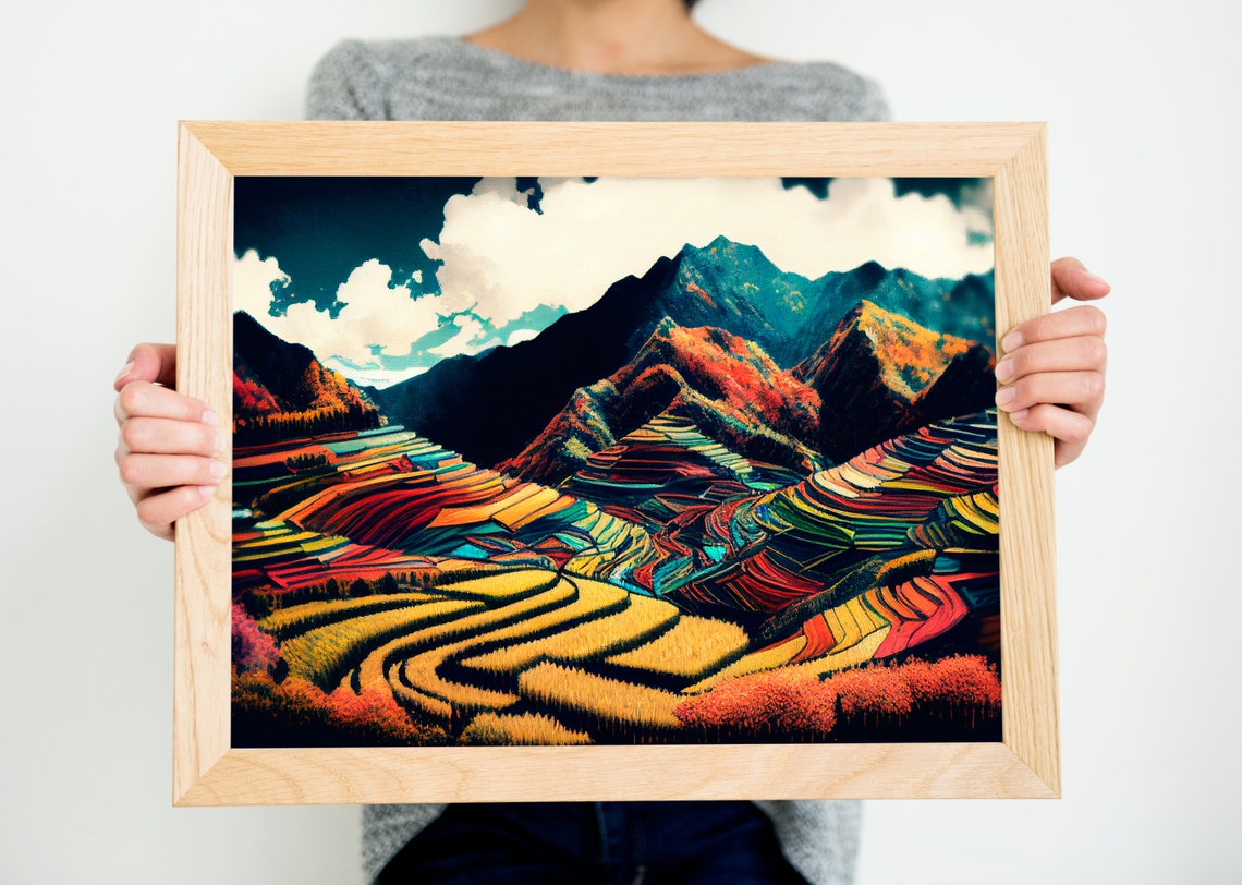 Rice Field Painting A Nature Art Mountain Art Wall Art Home Decor Art Landscape Art Oil Painting