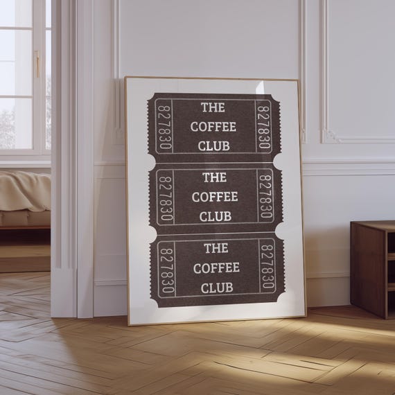 Coffee Poster Trendy Ticket Print Coffee Bar Art Coffee Ticket Poster Retro Kitchen Wall Decor The Coffee Club Ticket Print