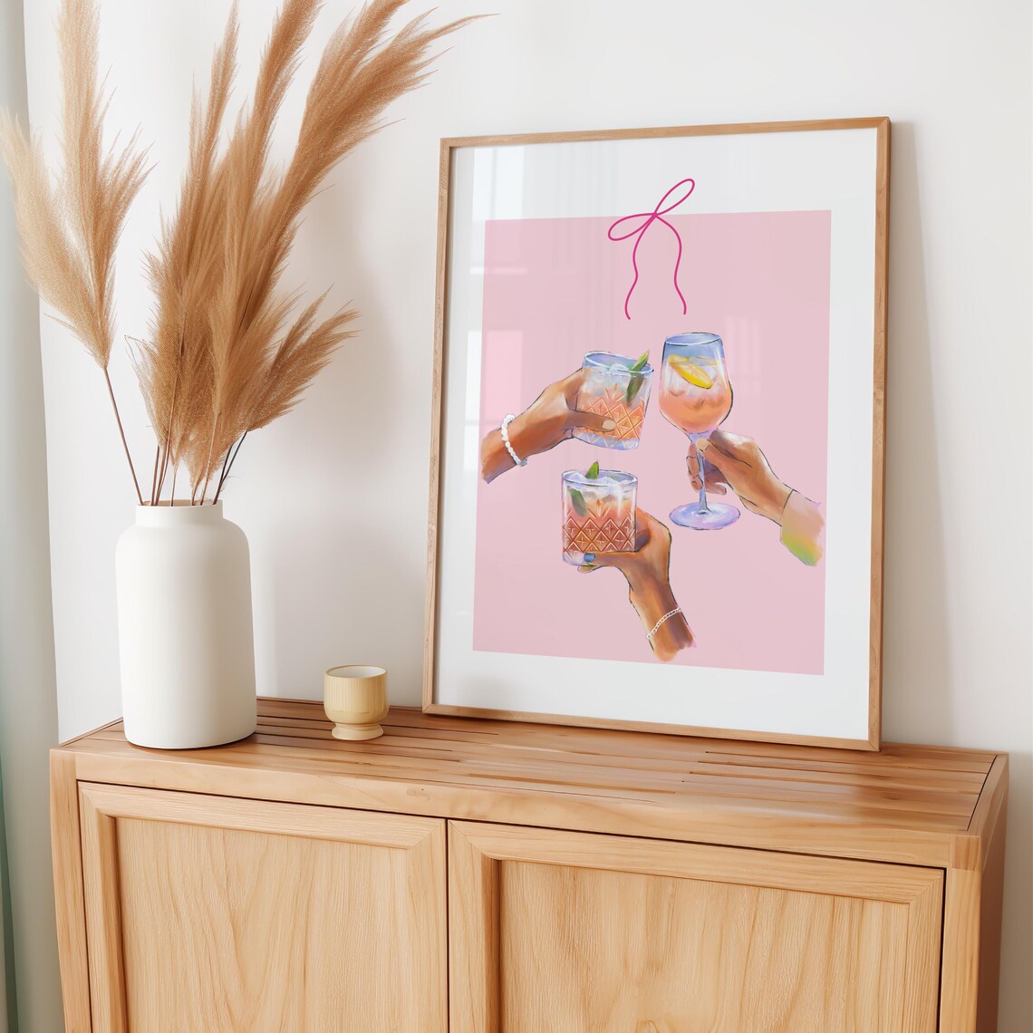 Cocktail Toast Pink Watercolor Hands Clinking Girly Bar Cart Poster - Image 4