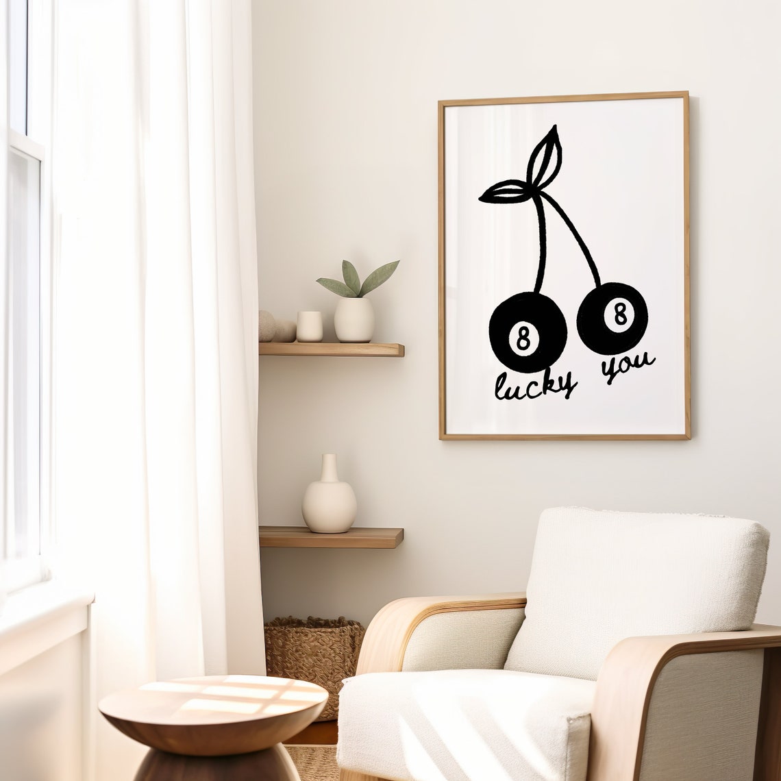 Lucky You Cherry 8 Ball Pool Balls Black Line Art Trendy Wall Art - Image 2