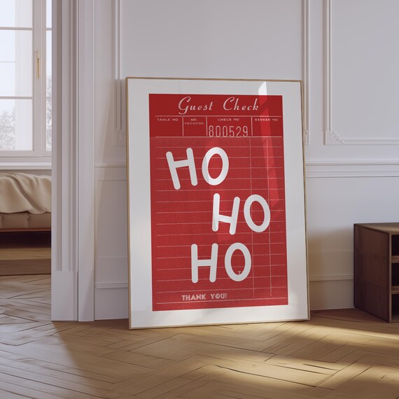 Ho Ho Ho Guest Check Christmas Poster Retro Red Diner Style Art