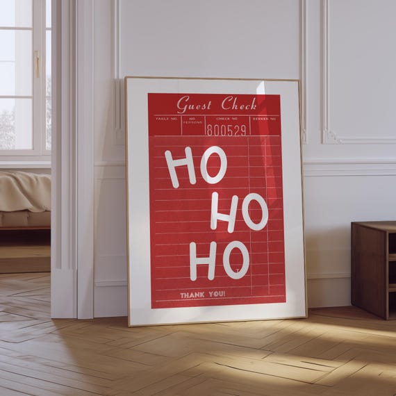 Trendy Christmas Guest Check Print Holiday Wall Art Ho Ho Ho Print Funny Christmas Print Santa Prints Festive Guest Check Poster