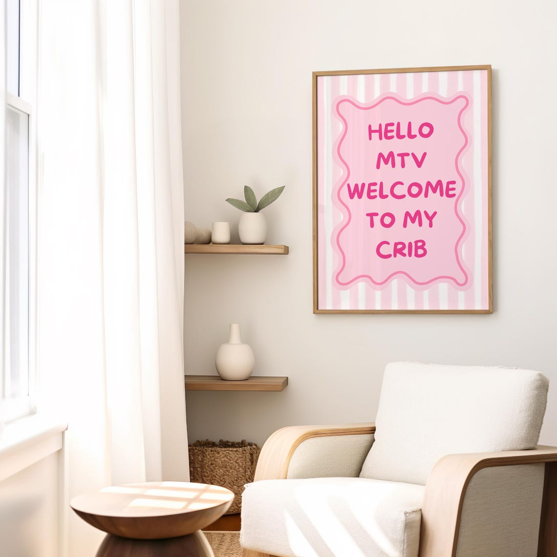 Hello MTV Welcome To My Crib Pink Striped Retro Typography Poster - Image 3