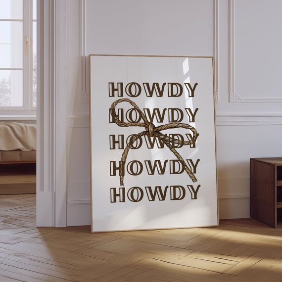 Howdy Poster Western Wall Art Typography Print Cowgirl Wall Art Trendy Coquette Bow Poster Aesthetic Apartment Decor