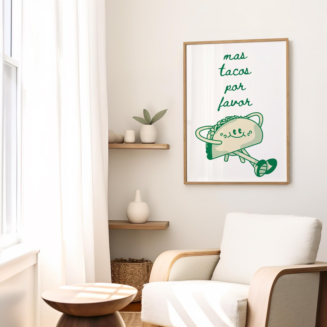 Mas Tacos Por Favor Cute Green Taco Character Kitchen Wall Poster - Image 3