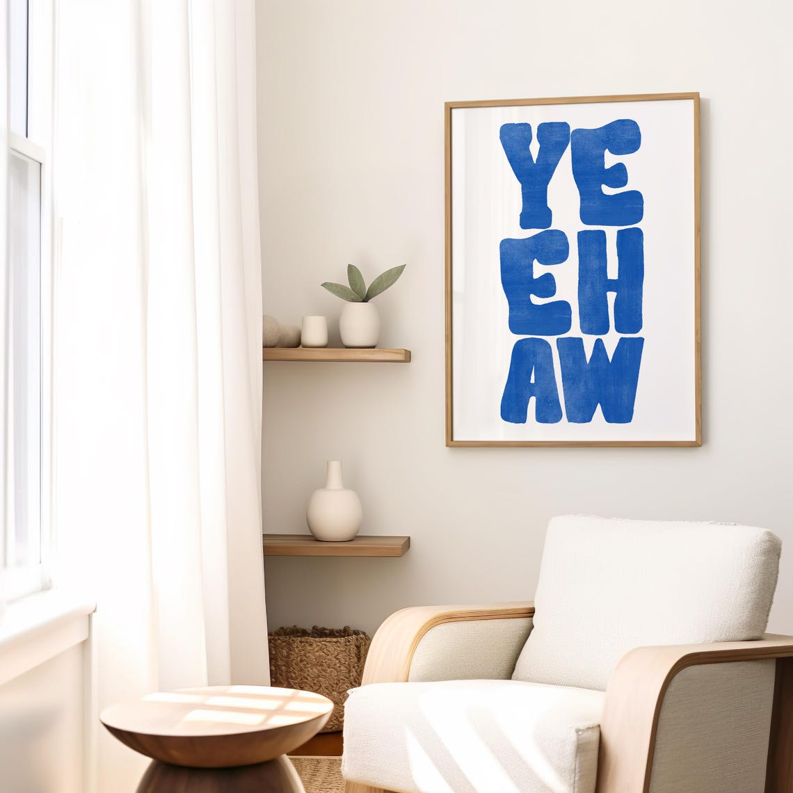 Yeehaw Bold Blue Block Letter Typography Western Quote Wall Poster - Image 3
