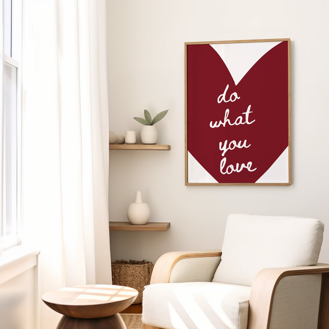 Do What You Love White Script Dark Red Heart Affirmation Art Poster - Image 2