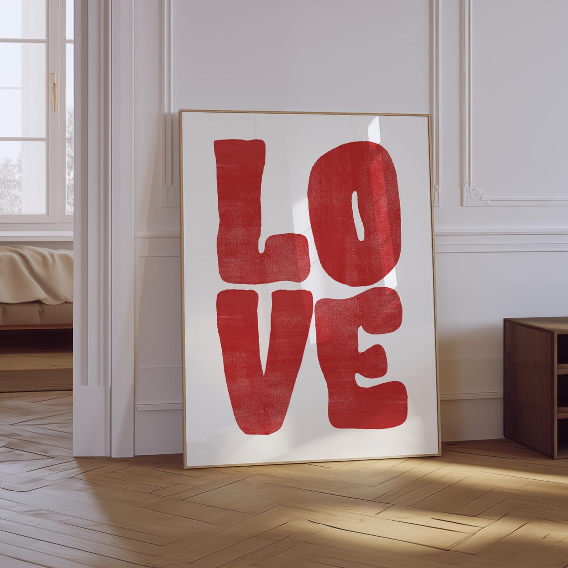 Retro Red Love Block Letter Vintage Distressed Typography Poster - Image 3