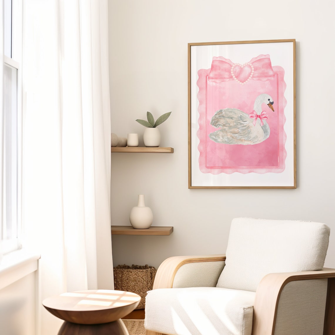 Pink Swan Watercolor Bow Pearl Heart Frame Balletcore Girls Poster - Image 2