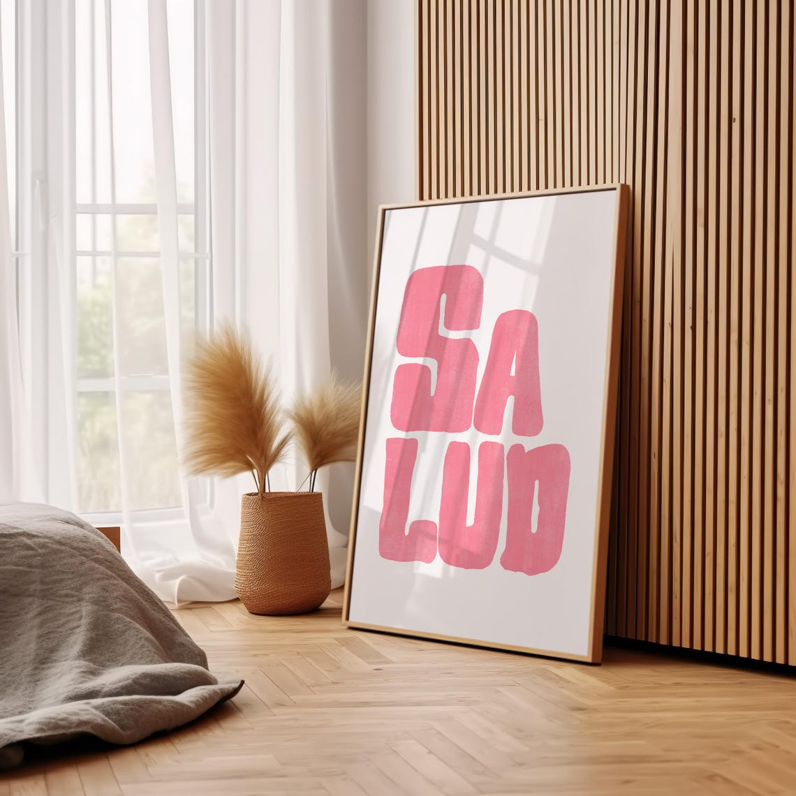 Salud Pink Stacked Block Letter Typography Modern Toast Art Poster - Image 3