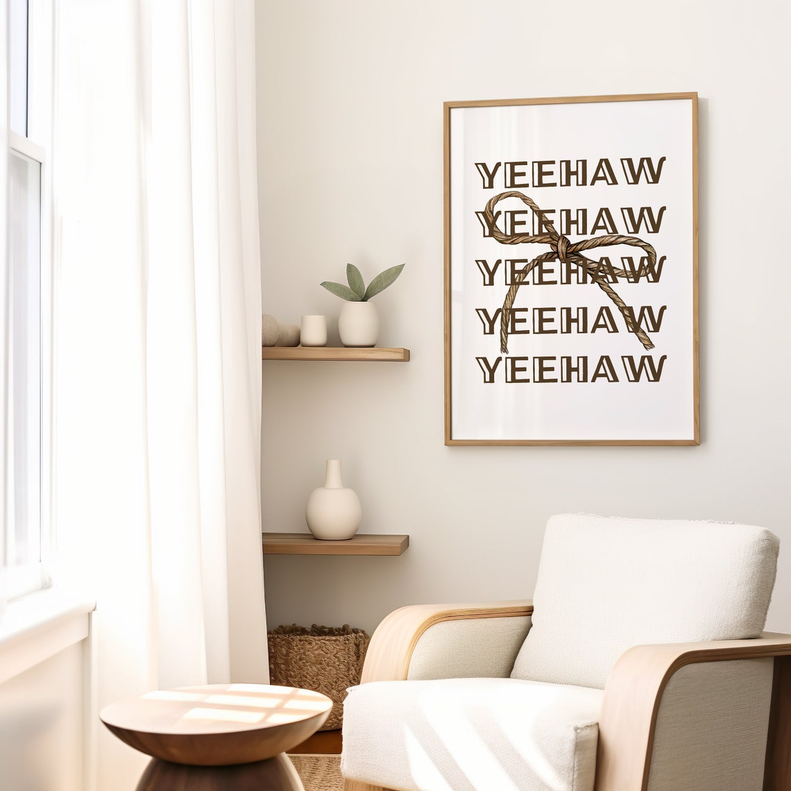Yeehaw Western Typography Brown Rope Bow Rustic Quote Wall Poster - Image 2