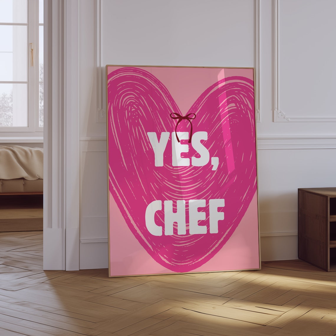 Yes Chef Pink Heart Scribble Cute Kitchen Artwork Poster For Her