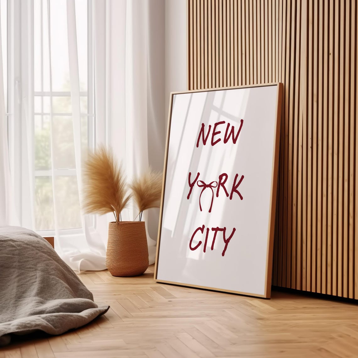 New York City Red Handwritten Bow Script Trendy Coquette Travel Poster - Image 2