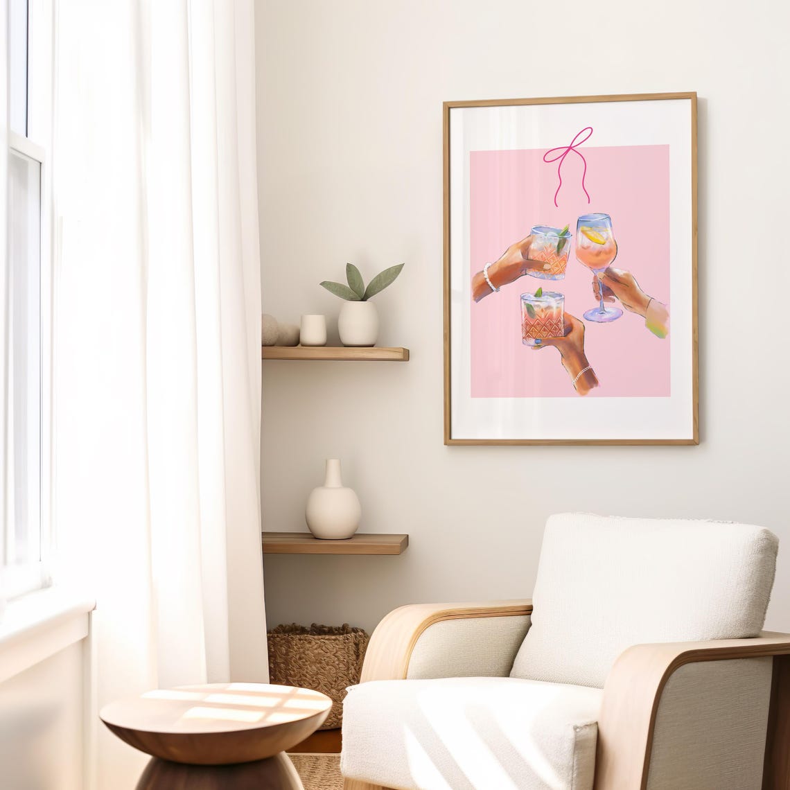Cocktail Toast Pink Watercolor Hands Clinking Girly Bar Cart Poster - Image 2