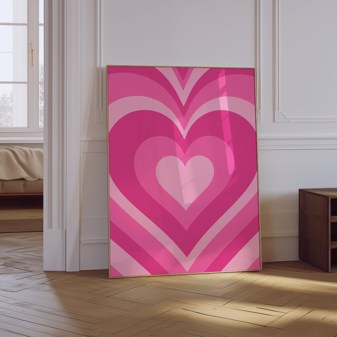 Pink Concentric Heart Retro Minimal Aesthetic Bedroom Wall Art